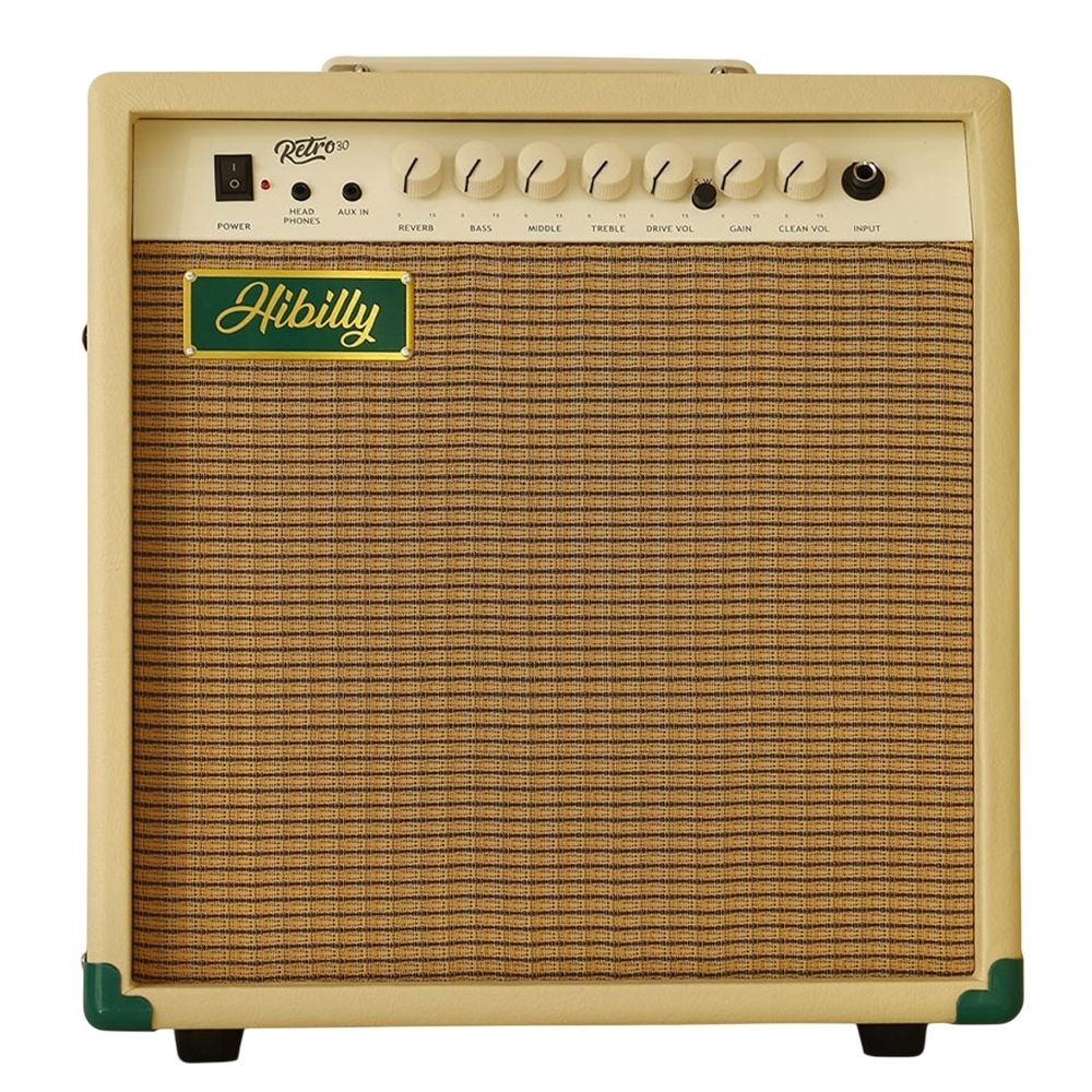 แอมป์กีต้าร์ Hibilly Retro 30R Cream 30 วัตต์ การออกแบบที่เรียบง่ายและคลาสสิก สามารถปรับแต่งเสียงให้เหมาะสมกับสไตล์การเล่น