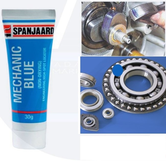 Spanjaard MECHANIC BLUE 30g ครีมน้ำเงินไฮสปอร์ตครีมสีน้ำเงินเข้มข้น ตรวจสอบจุดเสียหาย เช็คหน้าสัมผัสเกียร์ ผิวลูกปืน แต้มเพื่อตรวจสอบจุดปรับปรุงและตรวจสอบการเชื่อมต่อของชิ้นงาน เช็คจุดสัมผัสเกียร์ ผิวลูกปืน