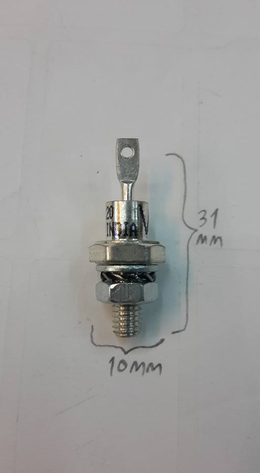 25F120ไดโอดเหล็กขันน็อต25A1200Vขั้วอาโนดอยู่ด้านบนขั้วคาโธดอยู่ด้านเกลียว