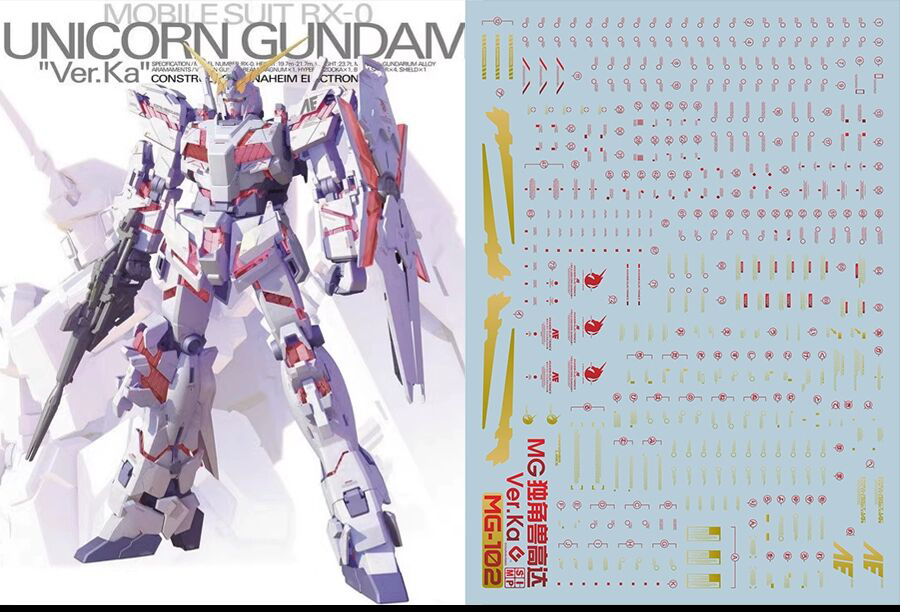 206 Water Decal MG1/100 Gundam Unicorn Ver.KA (Metallic Color) ยี่ห่อ S.I.M.P. Model Decal