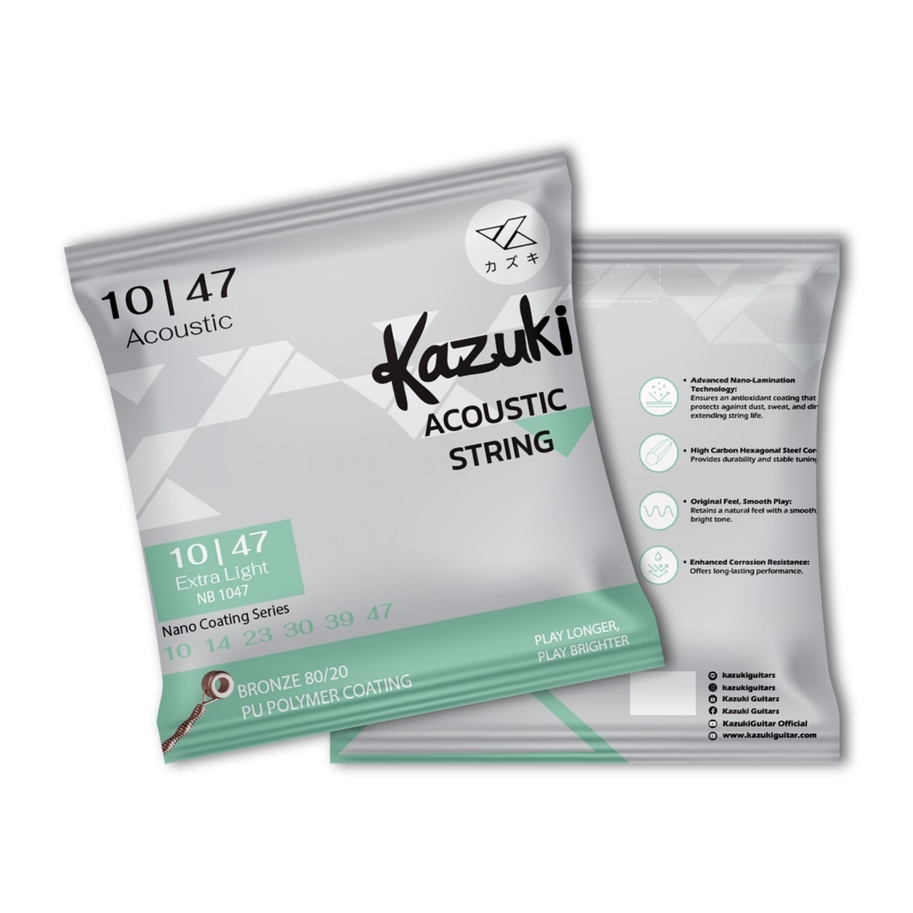 สายกีตาร์โปร่งเคลือบกันสนิม Kazuki Nano Coating Series NB 1047 เบอร์ 10-47 Acoustic String