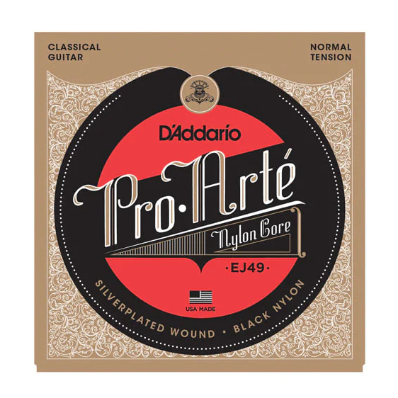 สายกีต้าร์คลาสสิค D'Addario EJ49 แบบพรีเมียม BLACK NYLON ของแท้ 100% (Normal Tension) - ครบชุด 6 เส้น