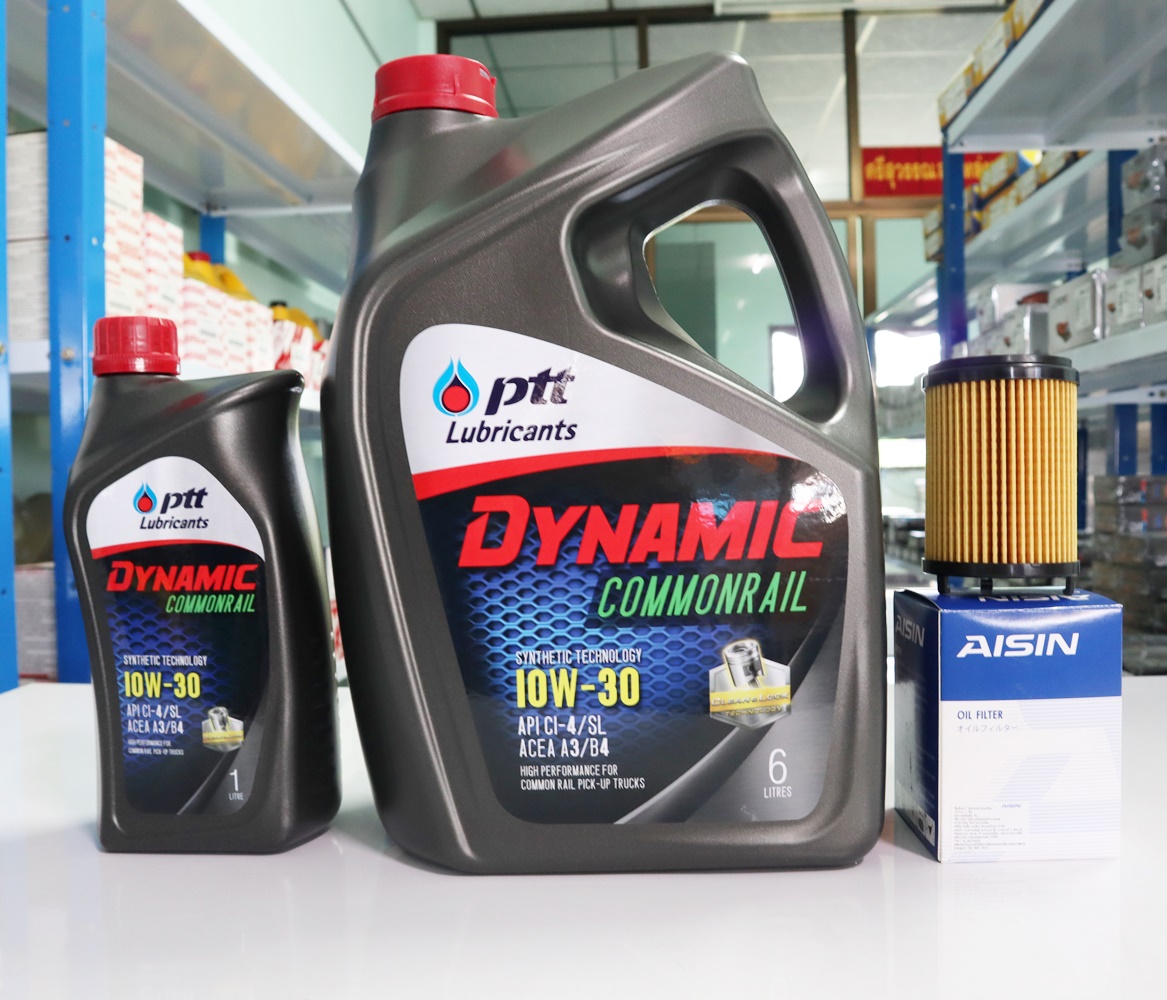 PTT Dynamic Commonrail SAE 10W-30 น้ำมันเครื่องกึ่งสังเคราะห์ 6+1 ลิตร แถมฟรีไส้กรองน้ำมันเครื่อง Isuzu D-Max 1.9 ปี 2017 (เครื่องยนต์ 1.9) Blue Power Aisin
