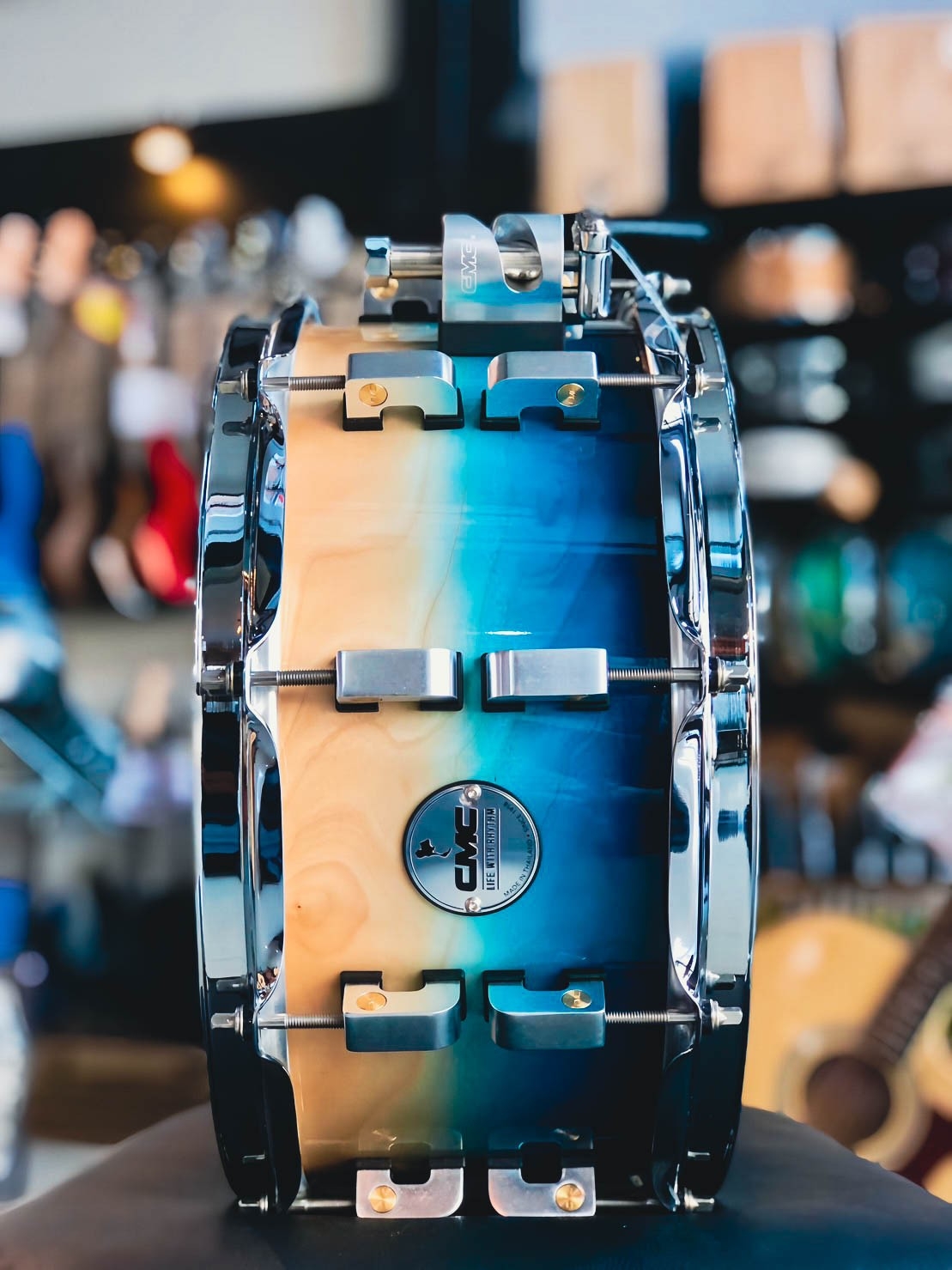 สแนร์ CMC Remix EVO กลองสแนร์ Aqua Blue FADE ทำจากไม้ American Maple + European Birch