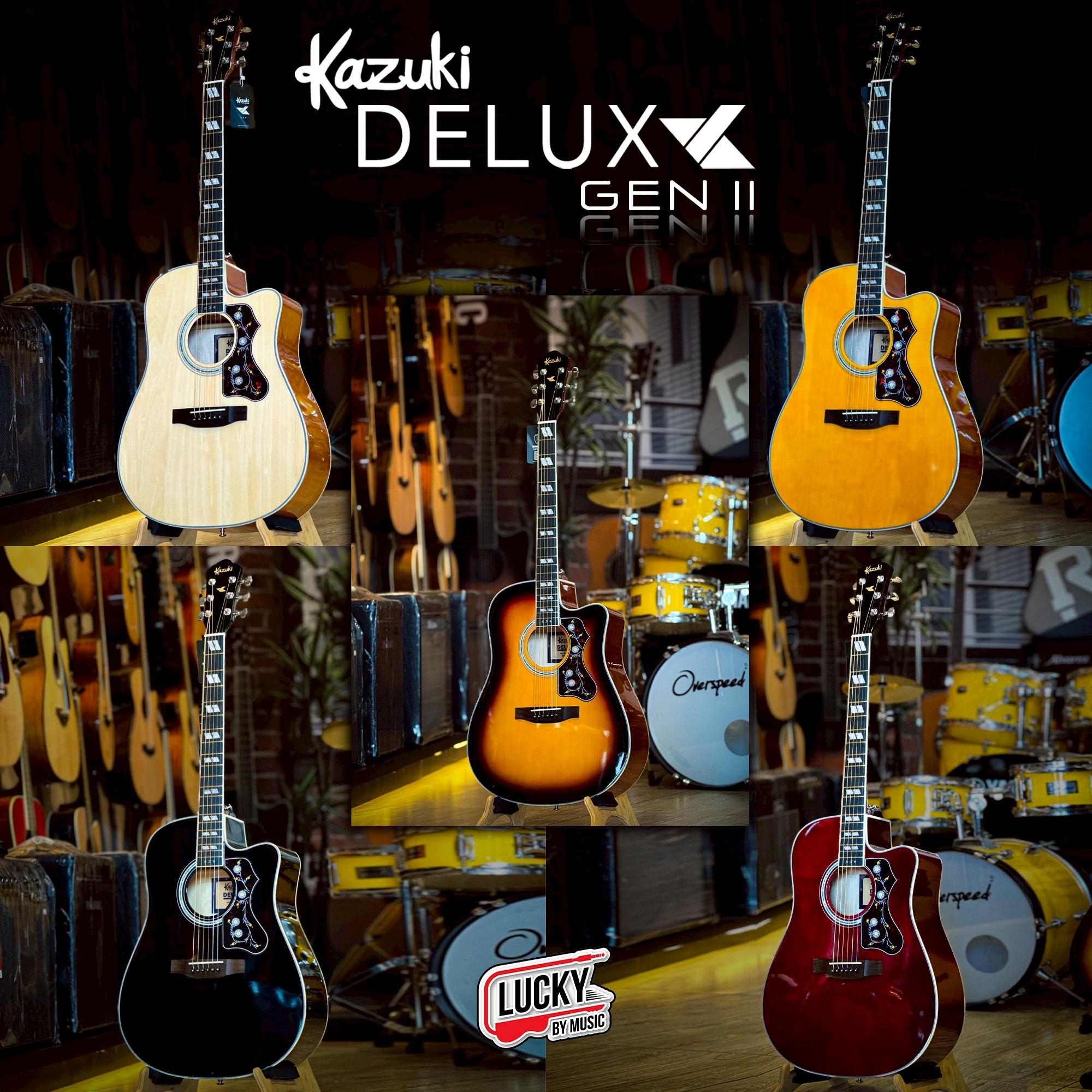 กีต้าร์โปร่ง/โปร่งไฟฟ้าazuki Deluxe DLK 41C Gen II 41 นิ้ว พร้อใม กระเป๋า/ ปิ๊ก2 /คาโป้ / ปิ๊กกาด / ใบคอร์ด / ประแจ