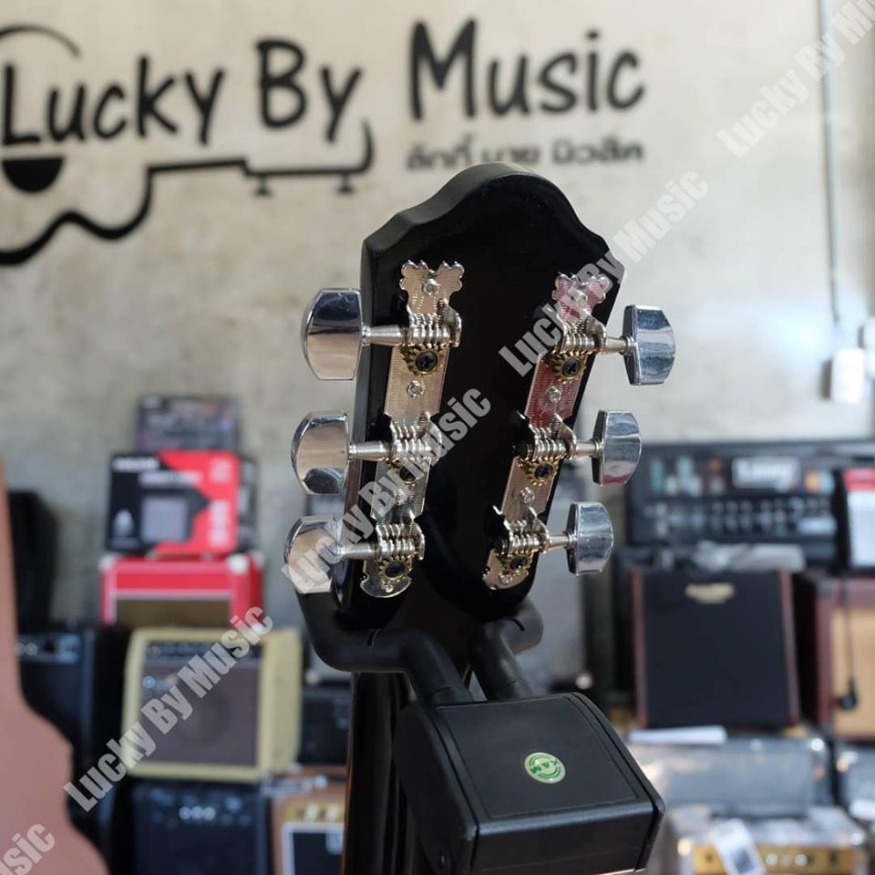 กีตาร์โปร่ง Kazuki KZ38OV-BK สีดำ ลายฉลุ สีดำ ลายฉลุ ลูกบิดเหล็กอย่างดี แถมปิ๊กกีต้าร์+ใบคอร์ด