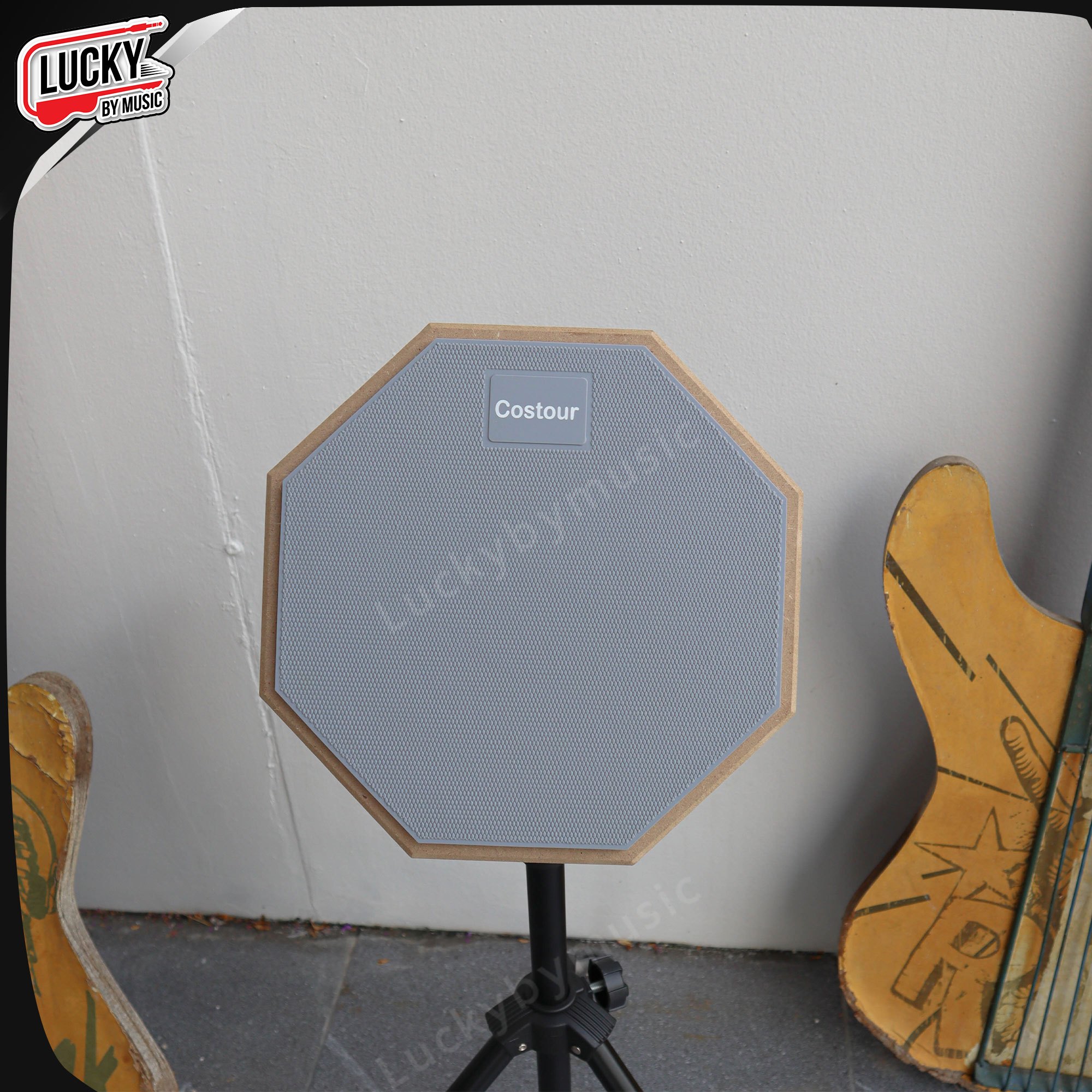 แป้นซ้อมกลอง Costour ฐานไม้ ผิวเป็นแผ่นยาง วัสดุแข็งแรง พร้อม ขาตั้ง กระเป๋าใส่