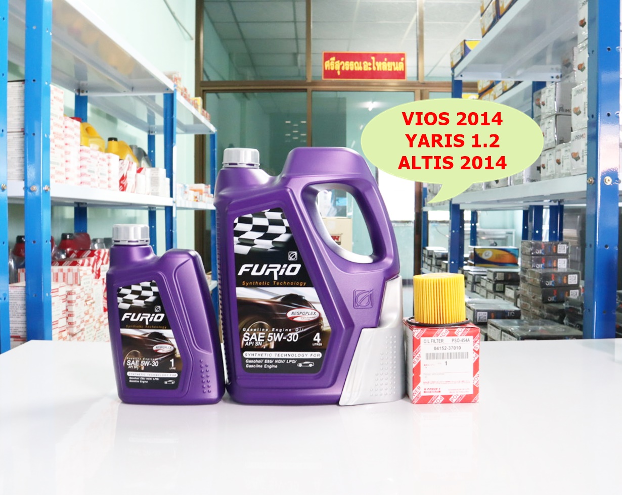 FURIO F2 SAE 5W-30 น้ำมันเครื่องบางจากกึ่งสังเคราะห์ 4+1 ลิตร แถมฟรีไส้กรองน้ำมันเครื่อง Toyota Vios 2014-ON, Yaris 1.2, Altis 2014-ON (Power)