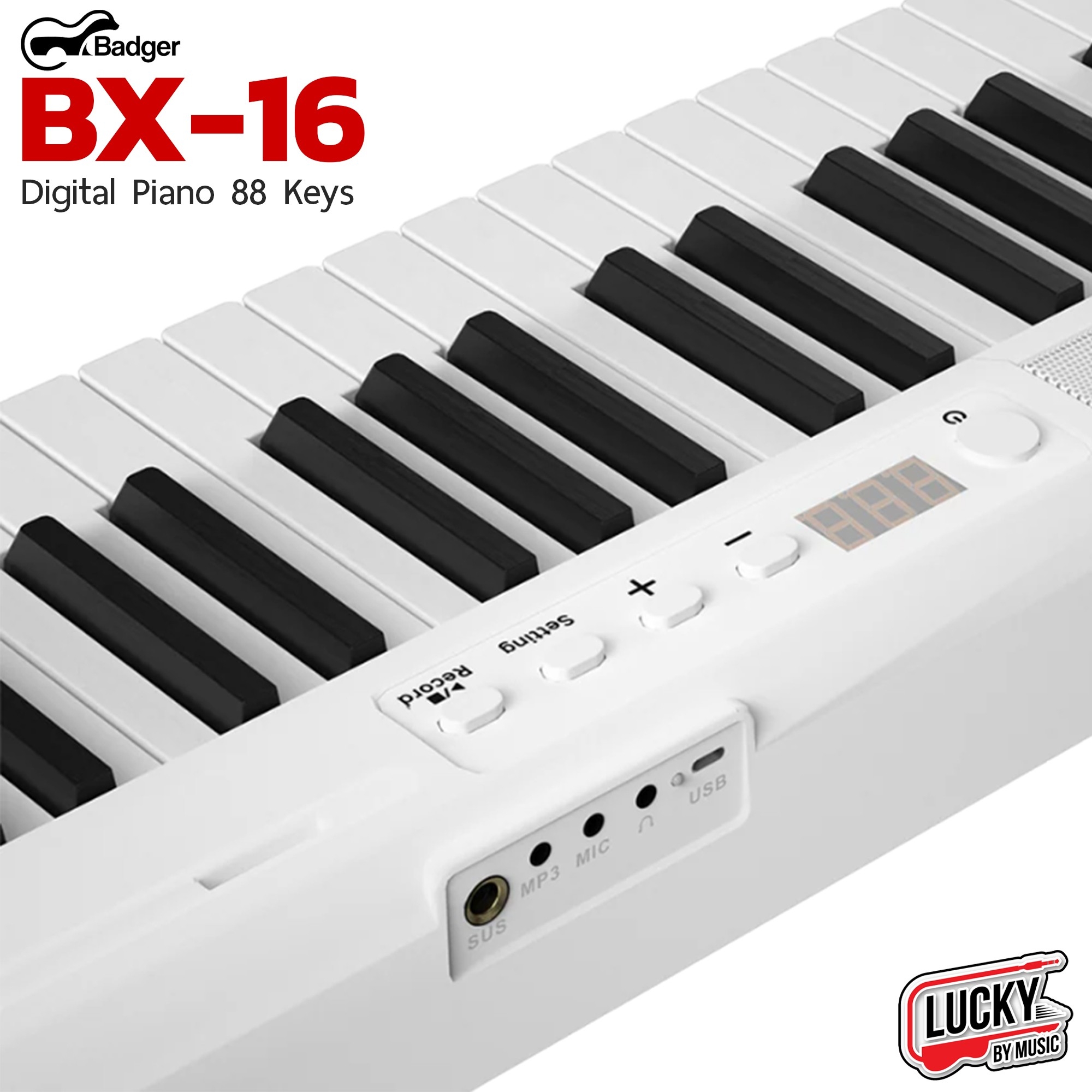 Badger เปียโนไฟฟ้า 88 คีย์ คีย์บอร์ด BX-16 ลิ่มทัชชิ่งดี มีแบตในตัว ฟรี กระเป๋า , Sustain อุปกรณ์