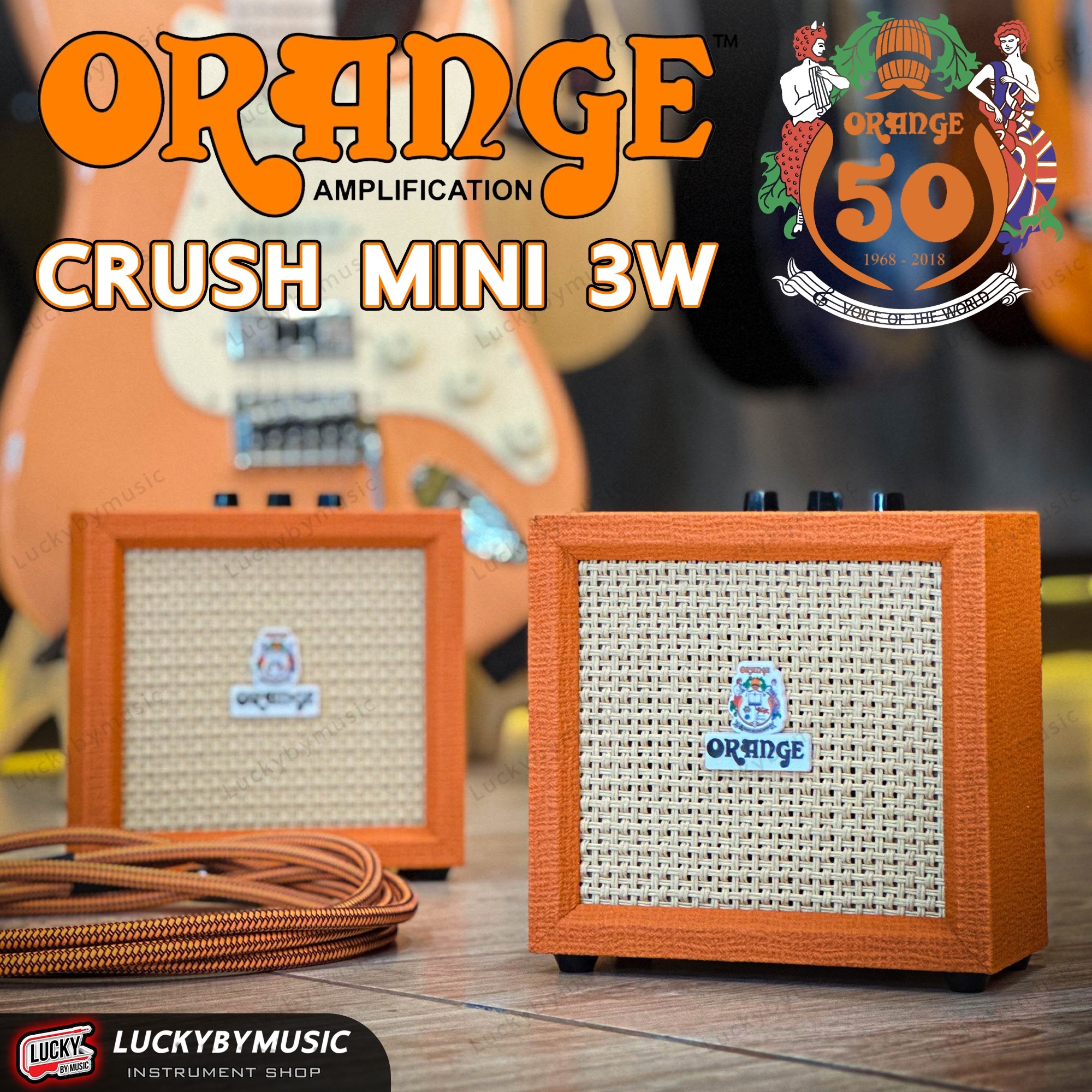 Orange Crush Mini แอมป์กีตาร์ไฟฟ้า ขนาดพกพา 3 วัตต์ ประกันศูนย์ แอมป์ไฟฟ้า ใส่ถ่าน พกพาสะดวก