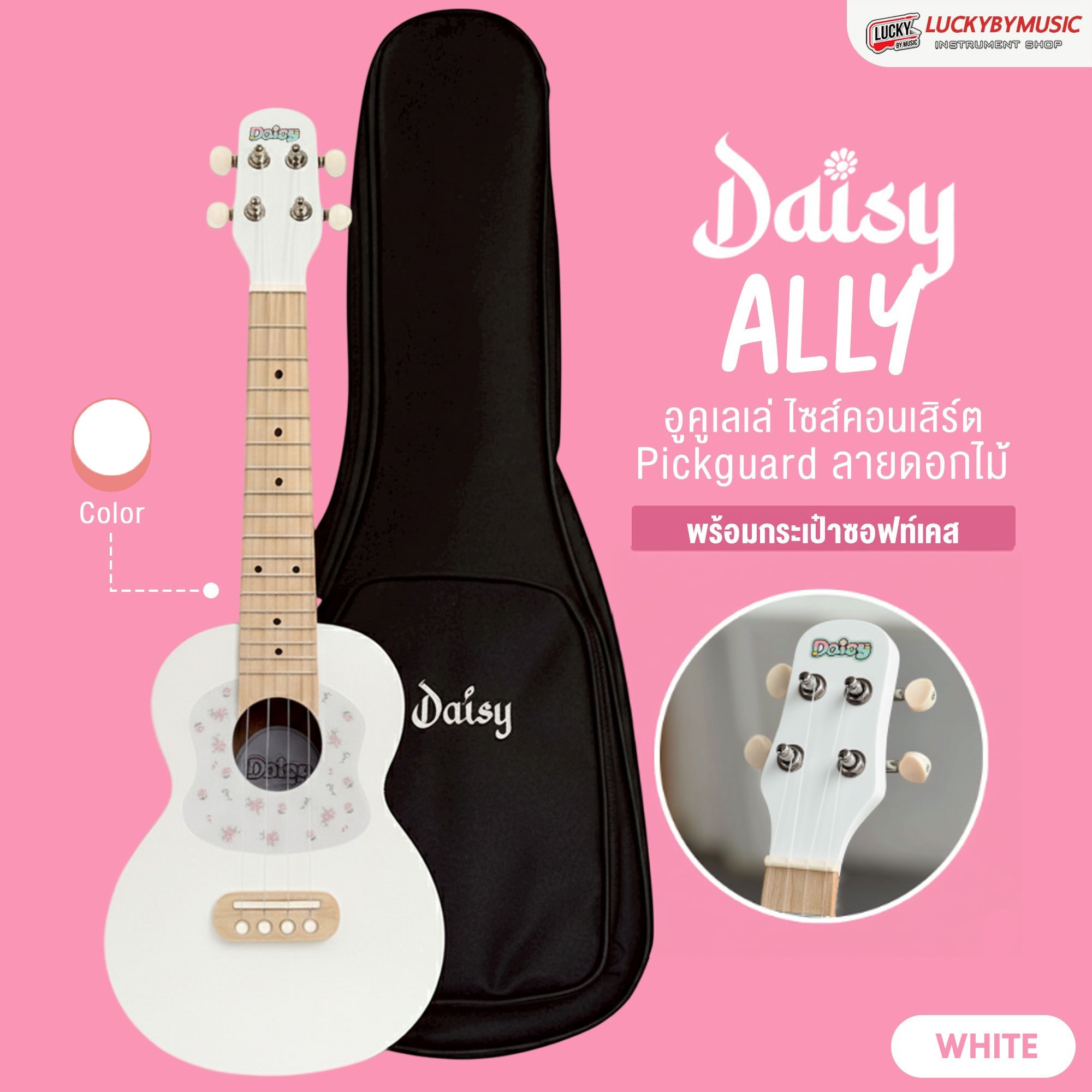 Daisy Ally อูคูเลเล่ไซส์คอนเสิร์ต Top Solid พร้อมกระเป๋า