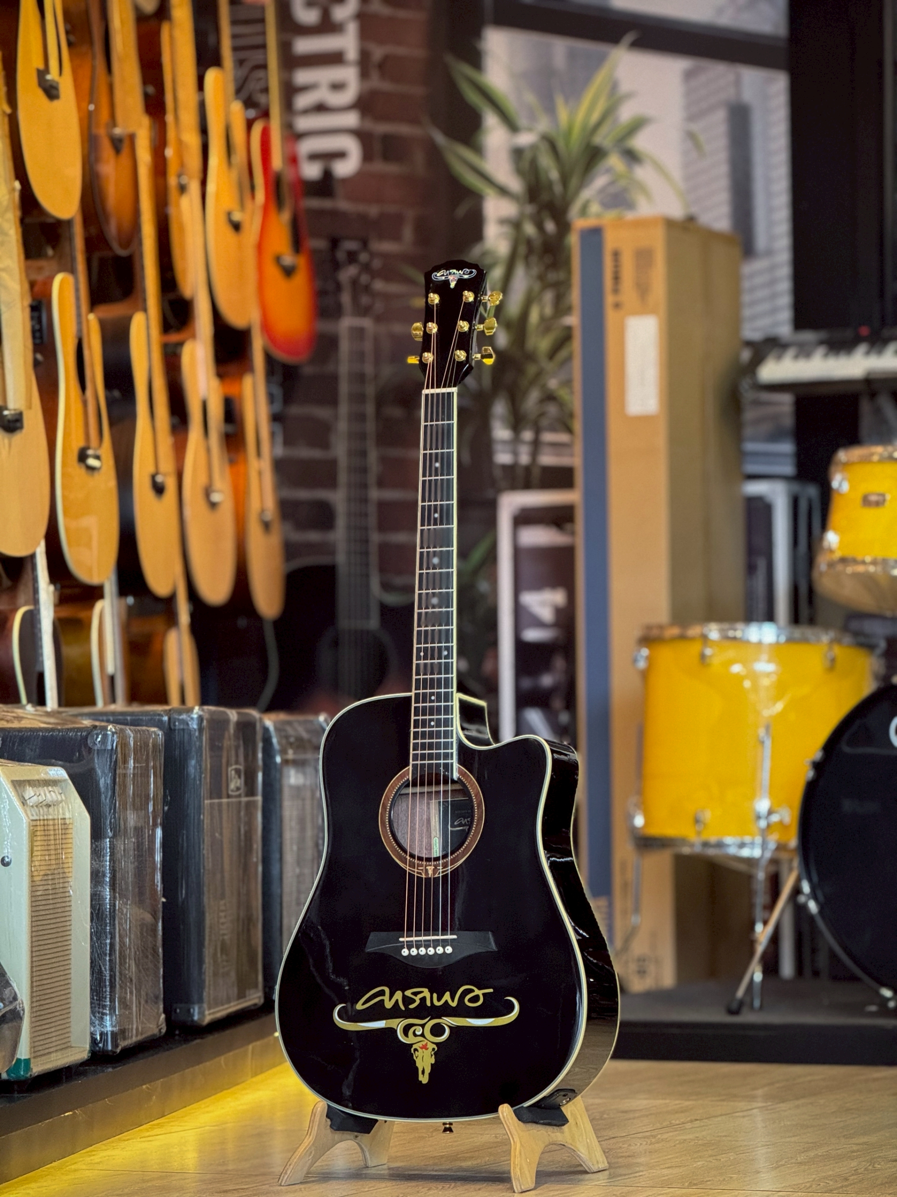 กีตาร์โปร่งไฟฟ้า Carabao คาราบาว 40 ปี 40CG-BLK/C คอเว้า ภาคไฟฟ้า GT-4 พร้อม ปิ๊ก4อัน/ประแจ/คู่มือ/กระเป๋า