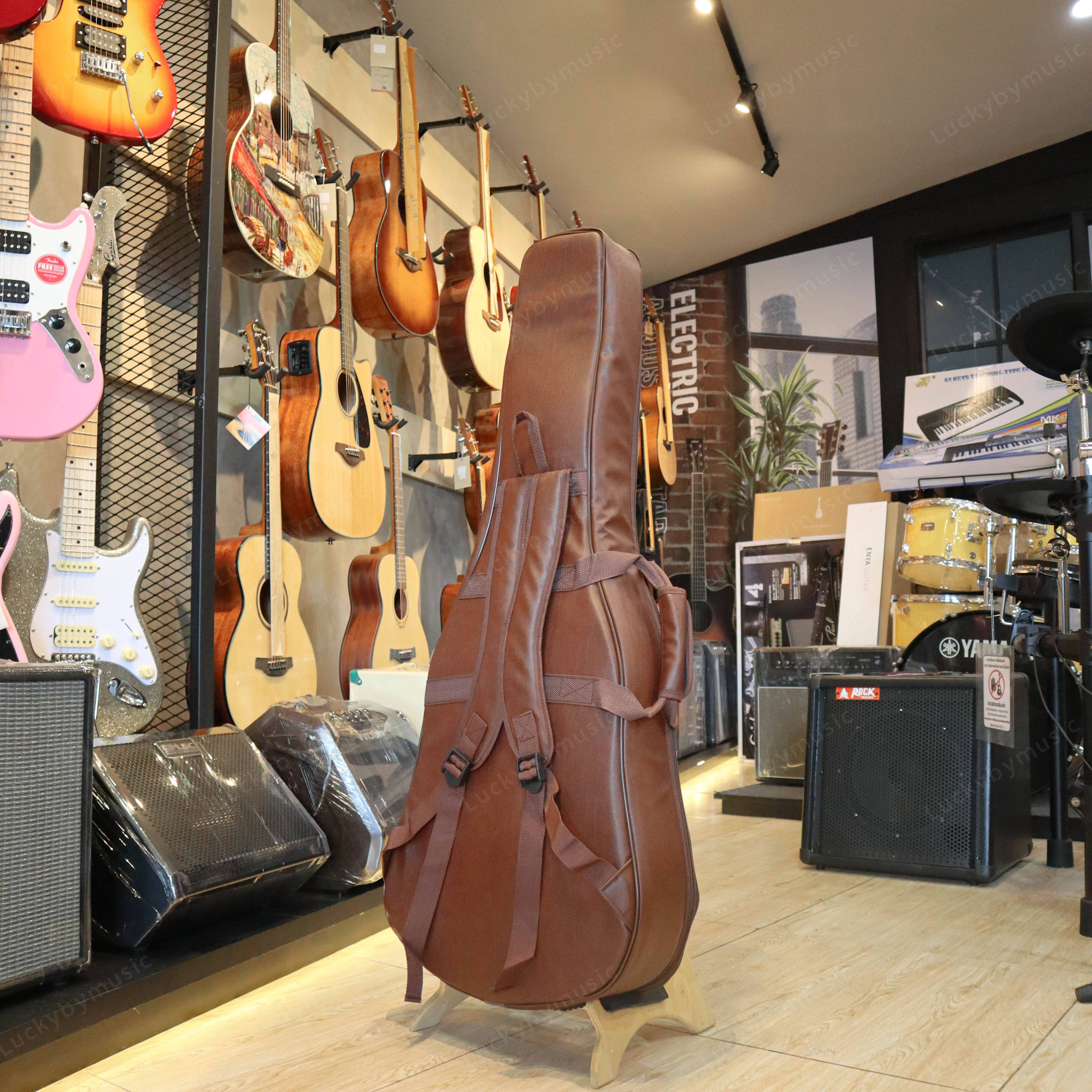 กระเป๋าหนัง Fender กระเป๋ากีตาร์โปร่ง 41 นิ้ว หนา12มิล สีน้ำตาล เป็นหนังกันน้ำ-กันฝุ่น ช่องกระเป๋าด้านบน