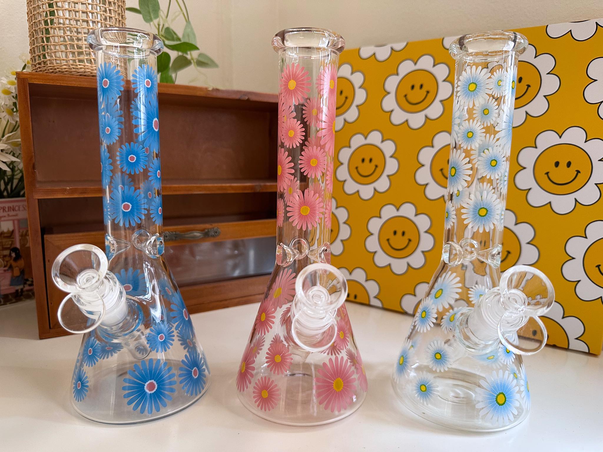 Blooming Flowers Glass Bong (25cm.)(Pink)