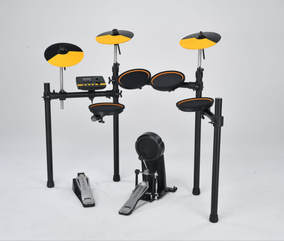 กลองไฟฟ้า Hampback MK1S PRO สีเหลืองดำ หนังมุ้ง กระเดื่องจริง พร้อม ไม้กลอง 1 คู่ สายแจ็ค
