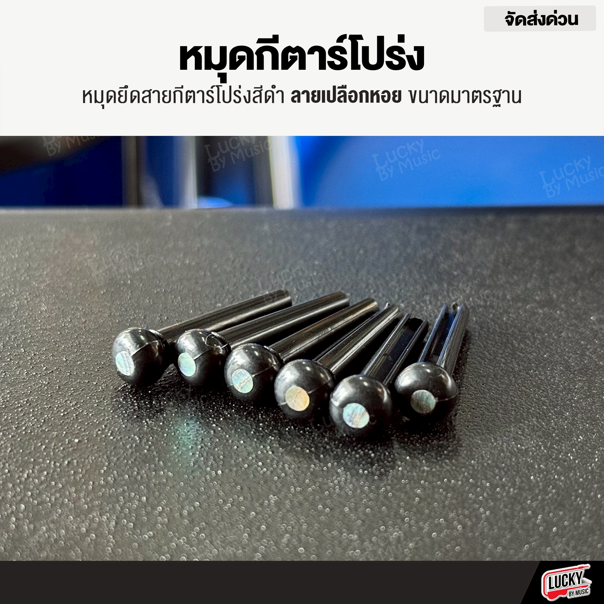 หมุดกีตาร์โปร่ง สีดำ ลายเปลือกหอย ลายมุก สีดำ ขนาดมาตรฐาน หมุด (ราคา/1อัน)