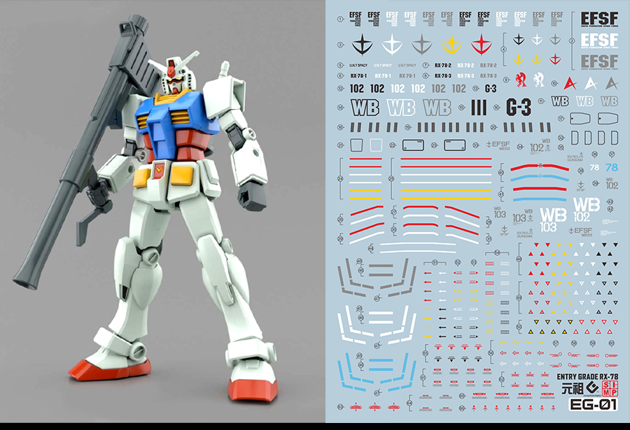183 Water Decal Entry Grade 1/144 Gundam Rx-78-1,2,3 ยี่ห้อ S.I.M.P. Model Decal