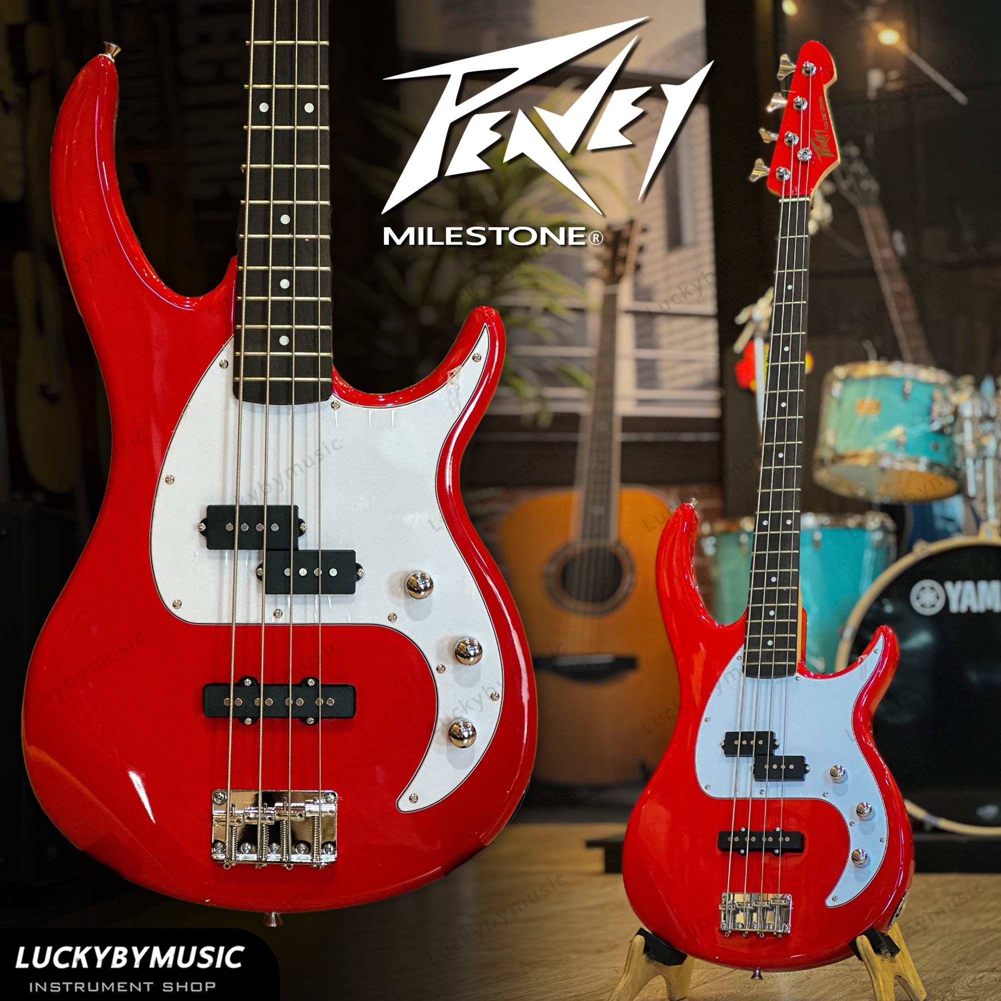 Peavey Milestone เบสไฟฟ้า 4 สาย 5สี จำนวน 20 เฟรต Bass Guitar พร้อม กระเป๋า ปิีก ประแจ
