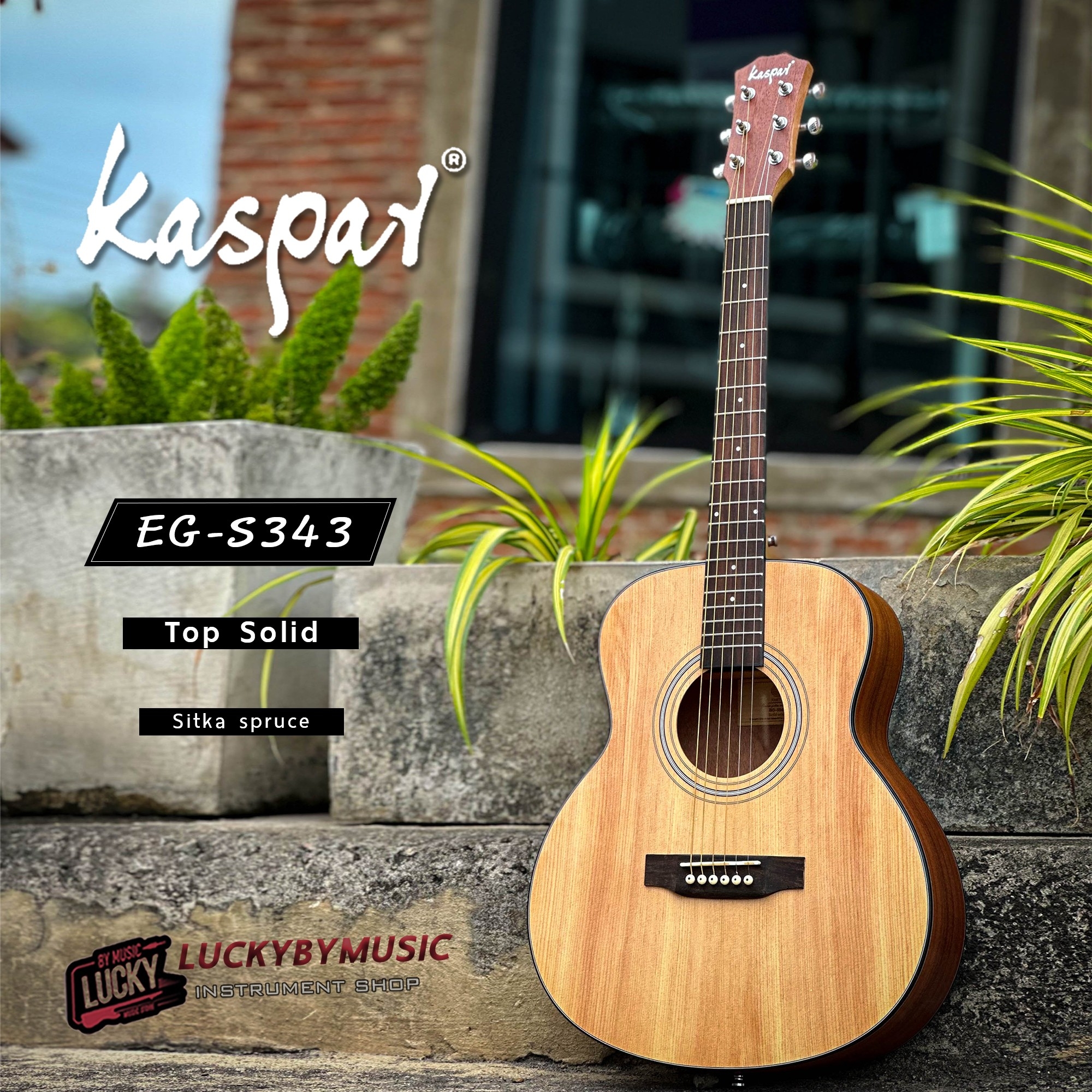 KASPAR รุ่น EG-S343 ขนาด 36" กีต้าร์โปร่ง หน้าไม้แท้ , โปร่งไฟฟ้า GT -4 มีจูนเนอร์ ฟรี กระเป๋า+ปิ๊ก4