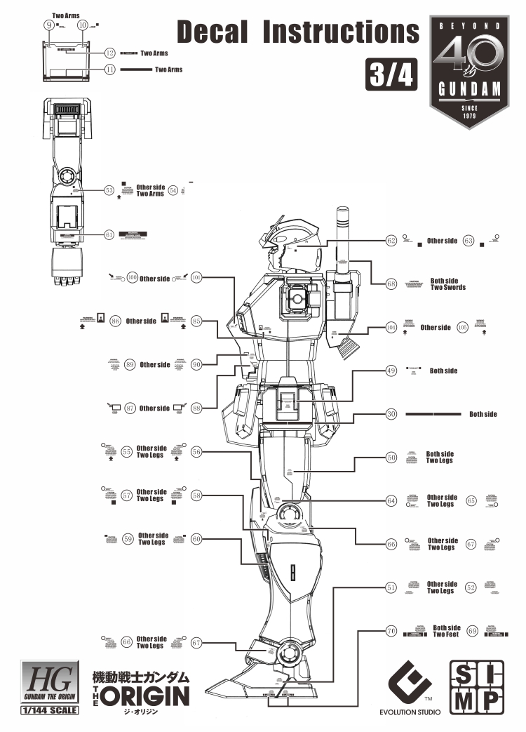 041 Water Decal HG RX-78-02 Gundam (Gundam The Origin Ver.) ยี่ห่อ S.I.M.P. Model Decal