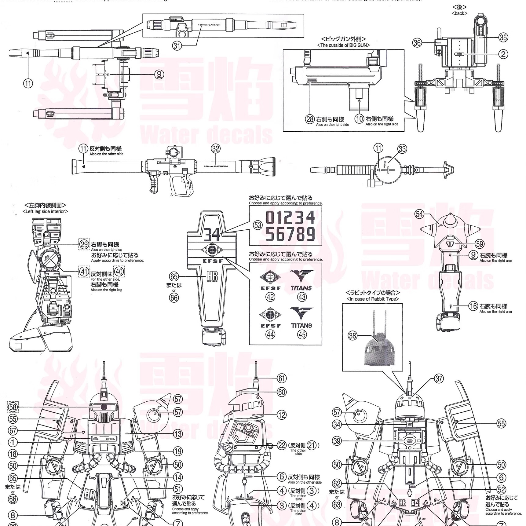 Water Decal 253 MG 1/100 Limited MS-06K Zaku Cannon (Z Gundam Ver.) ยี่ห่อ XY-model