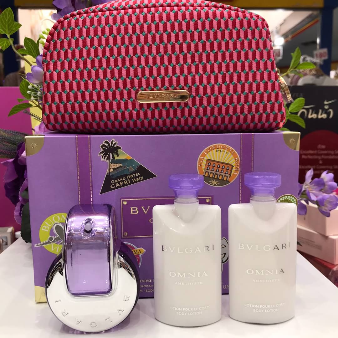 Set Bvlgari Omnia Amethyste EDT 65ml. Body Lotion 74ml*2. กระเป๋า 1 น้ำหอมแท้ 100%