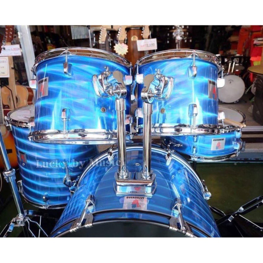 กลองชุด ขนาดใหญ่ OVERDRIVE สีฟ้าเลเซอร์ ครบชุดพร้อมฉาบ