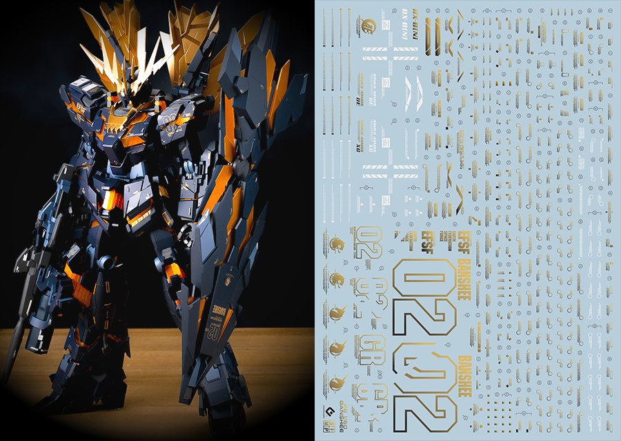 Water Decal 025 PG1/60 Unicorn Gundam 02 Banshee Norn Gold Color ยี่ห่อ S.I.M.P. Model Decal