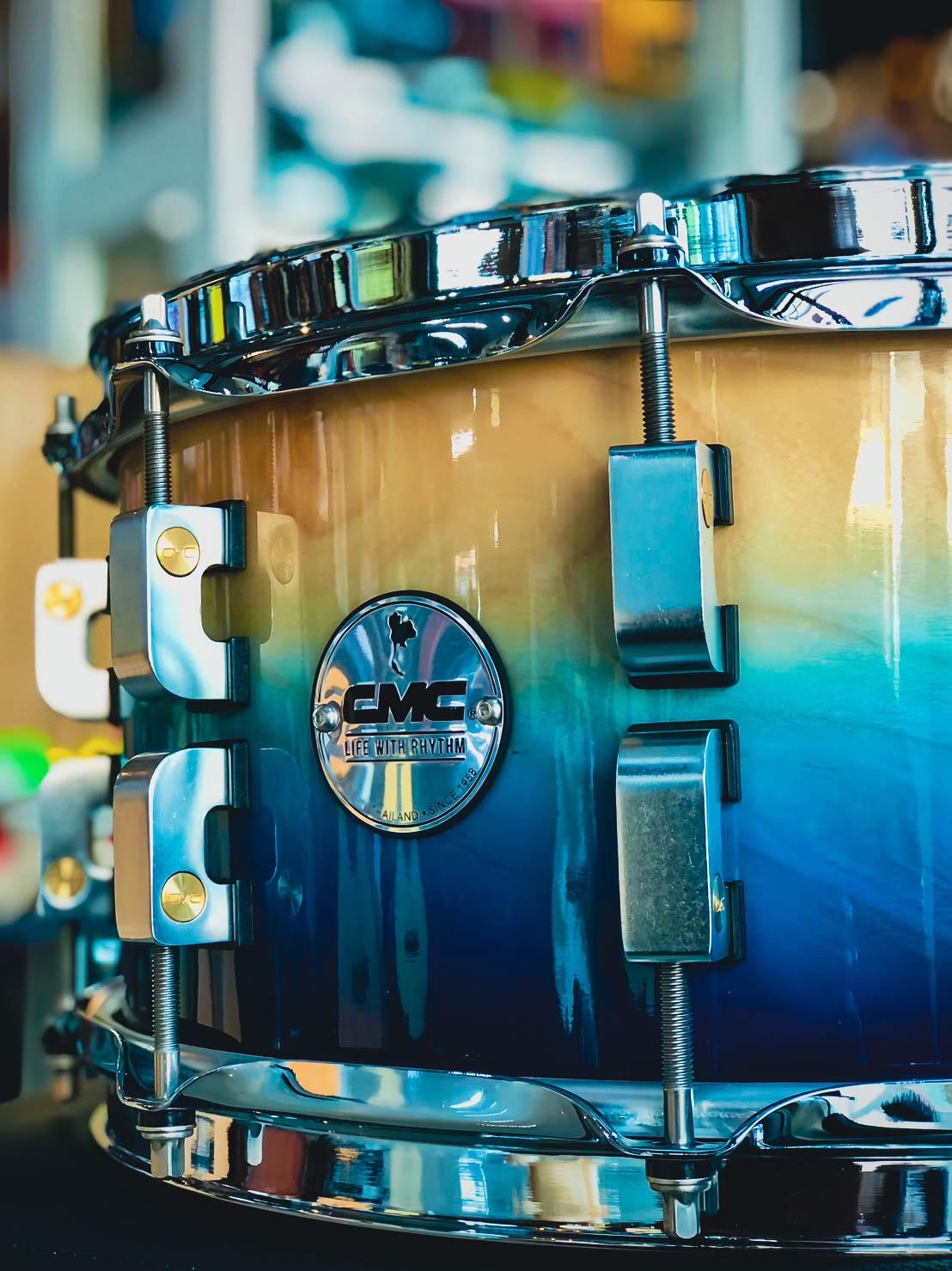 สแนร์ CMC Remix EVO กลองสแนร์ Aqua Blue FADE ทำจากไม้ American Maple + European Birch