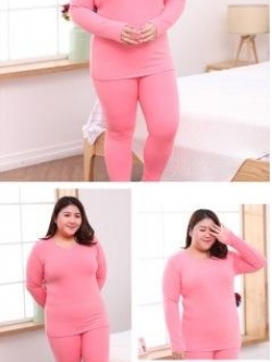 ชุดลองจอนหญิงบิ๊กไซด์ สีชมพูโอรส รุ่นวูลผสมขนแพะ+แคชเมียร์