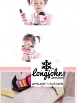 ถุงมือทอไหมพรมผสมวูลเด็ก แต่งหน้าการ์ตูน