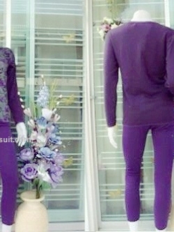 ***ชุดลองจอนหญิง เล่นลายวูลดอกไม้ม่วง***(เสื้อ+กางเกง)