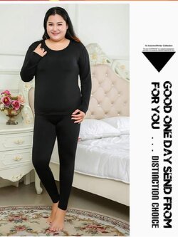 ลองจอนหญิงบุเยื่อไผ่ บิ๊กไซด์พลัส สีดำ(เสื้อ+กางเกง)Level 2