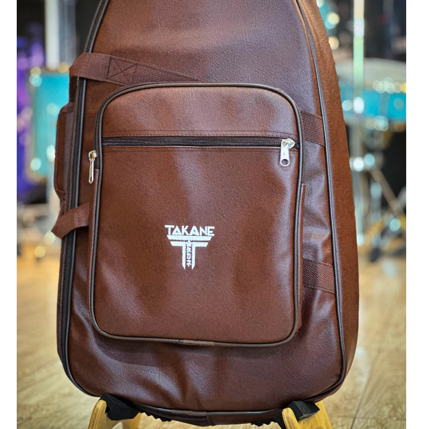 Takane ซอฟเคสเบส บุหนา12มิล กระเป๋าเบสแบบหนัง สีน้ำตาล กันน้ำได้ สีน้ำตาล Soft Case Bass Guitar Bag